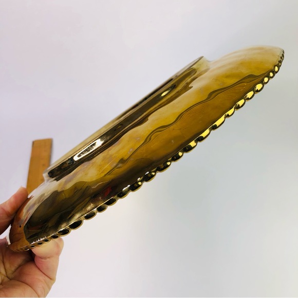 Gold Porcelain Decorative Plate Egg Shape Bubble Trim Edge Centerpiece Home PRC - Picture 7 of 10